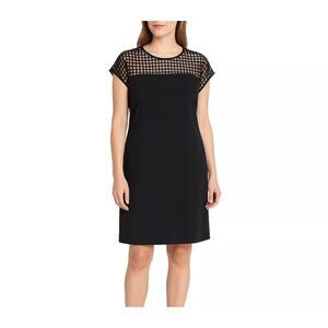 Calvin Klein Black Mesh Illusion Neckline Yoke Sequins Chic Shift Dress Size 6